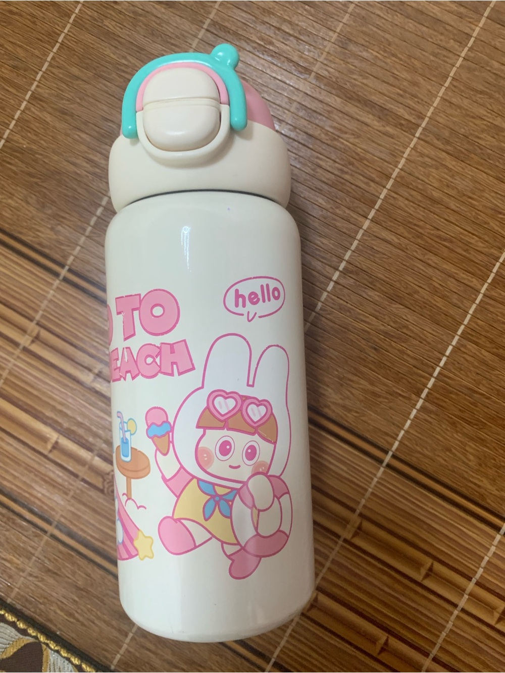 Kids Cute Bunny Stainless Water Bottle in White and Pink